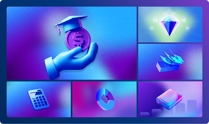 Board de ilustrações assistidas por IA — conceitos financeiros visualizados.